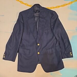 VTG Hickey Freeman Schlesinger Navy Blazer 44R US 1990s 21x32  Wool Gold Buttons